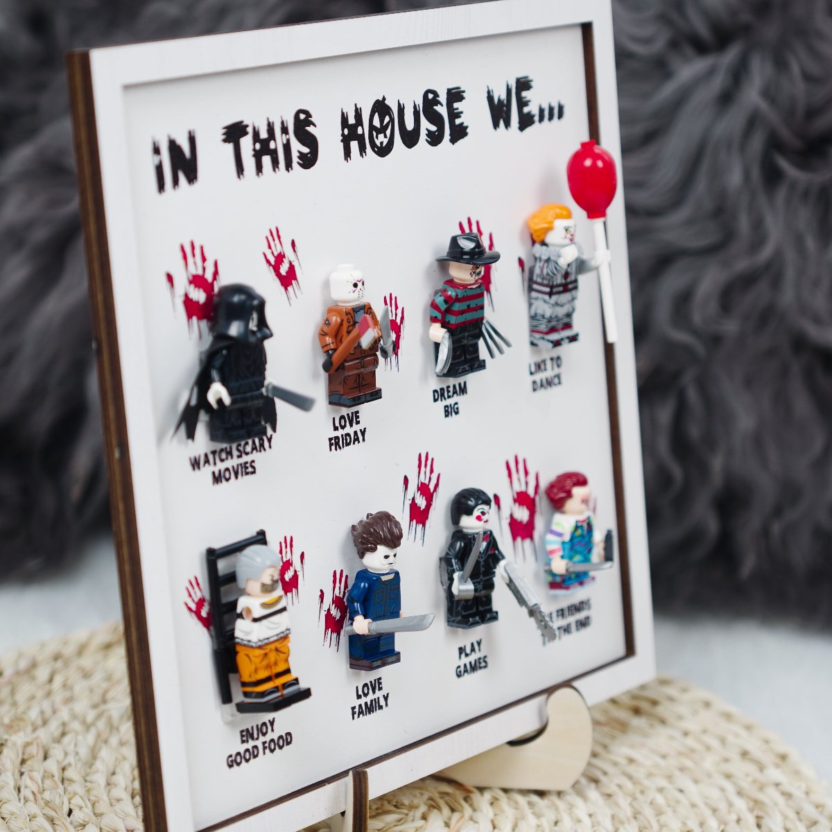 In This House We Horror Characters Mini Figures Wooden Plaque