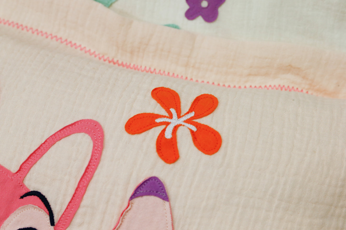 Custom Name Muslin Pillowcase - 4-Layer, Handmade with Applique Cartoon Characters