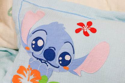 Custom Name Muslin Pillowcase - 4-Layer, Handmade with Applique Cartoon Characters