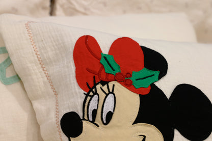 Custom Name Muslin Pillowcase - 4-Layer, Handmade with Applique Cartoon Characters