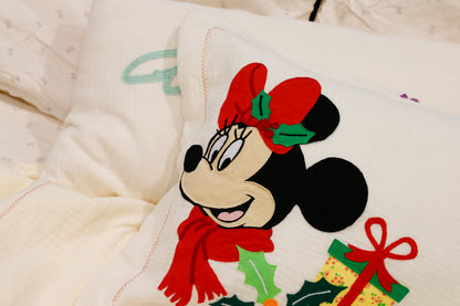 Custom Name Muslin Pillowcase - 4-Layer, Handmade with Applique Cartoon Characters