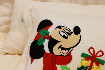 Custom Name Muslin Pillowcase - 4-Layer, Handmade with Applique Cartoon Characters