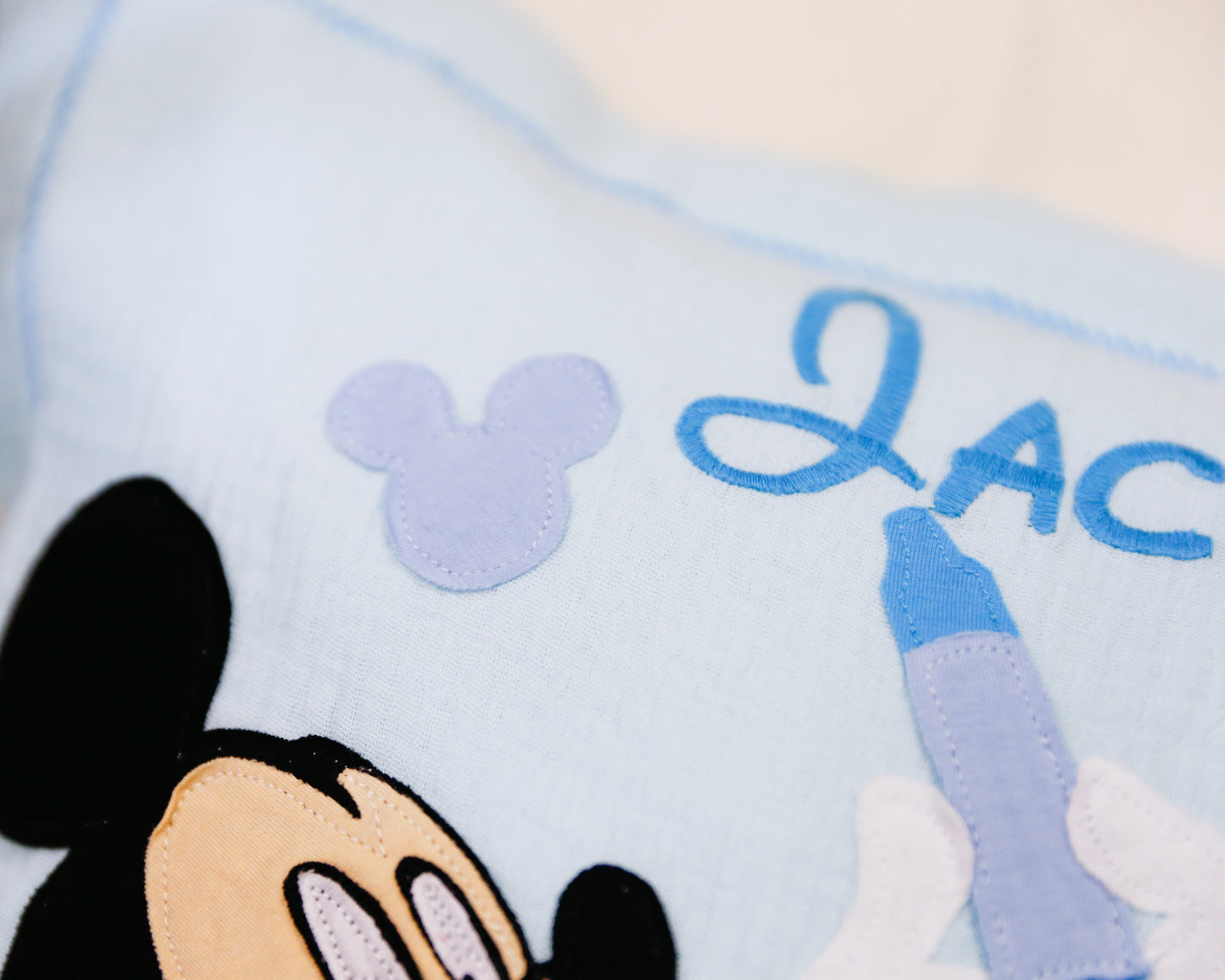 Custom Name Muslin Pillowcase - 4-Layer, Handmade with Applique Cartoon Characters