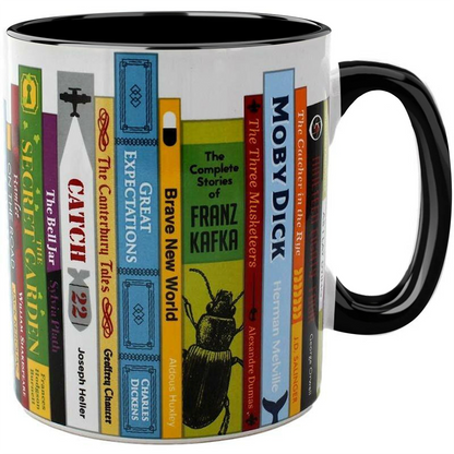 Gift for Books Lovers 30 Classic Books Spines Accent Mug