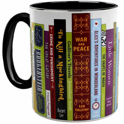 Gift for Books Lovers 30 Classic Books Spines Accent Mug