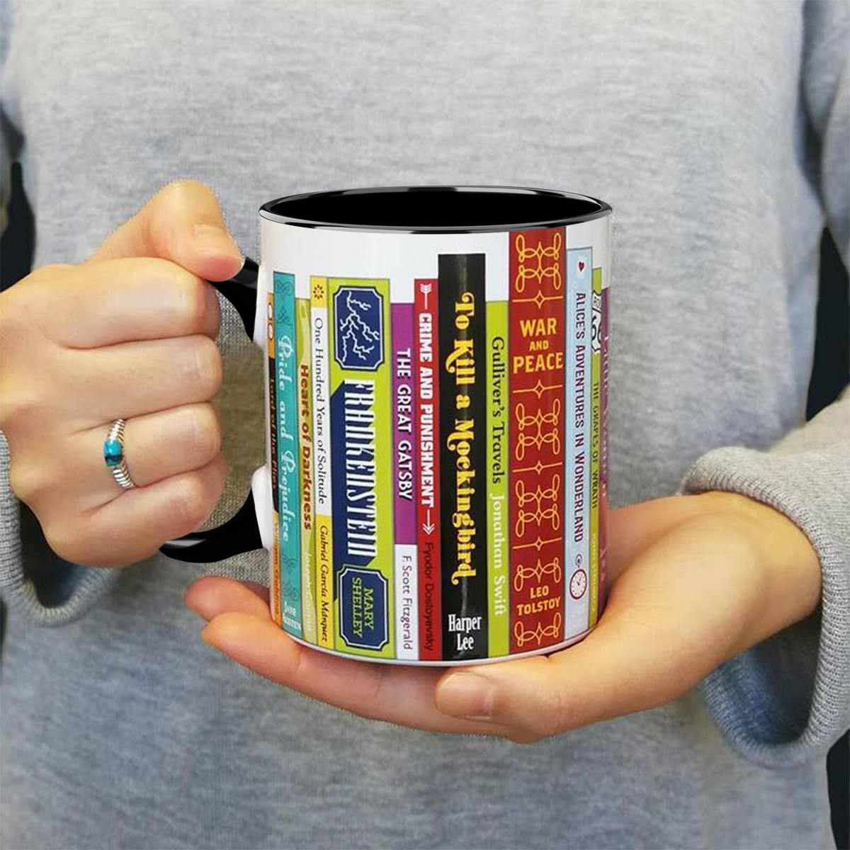 Gift for Books Lovers 30 Classic Books Spines Accent Mug