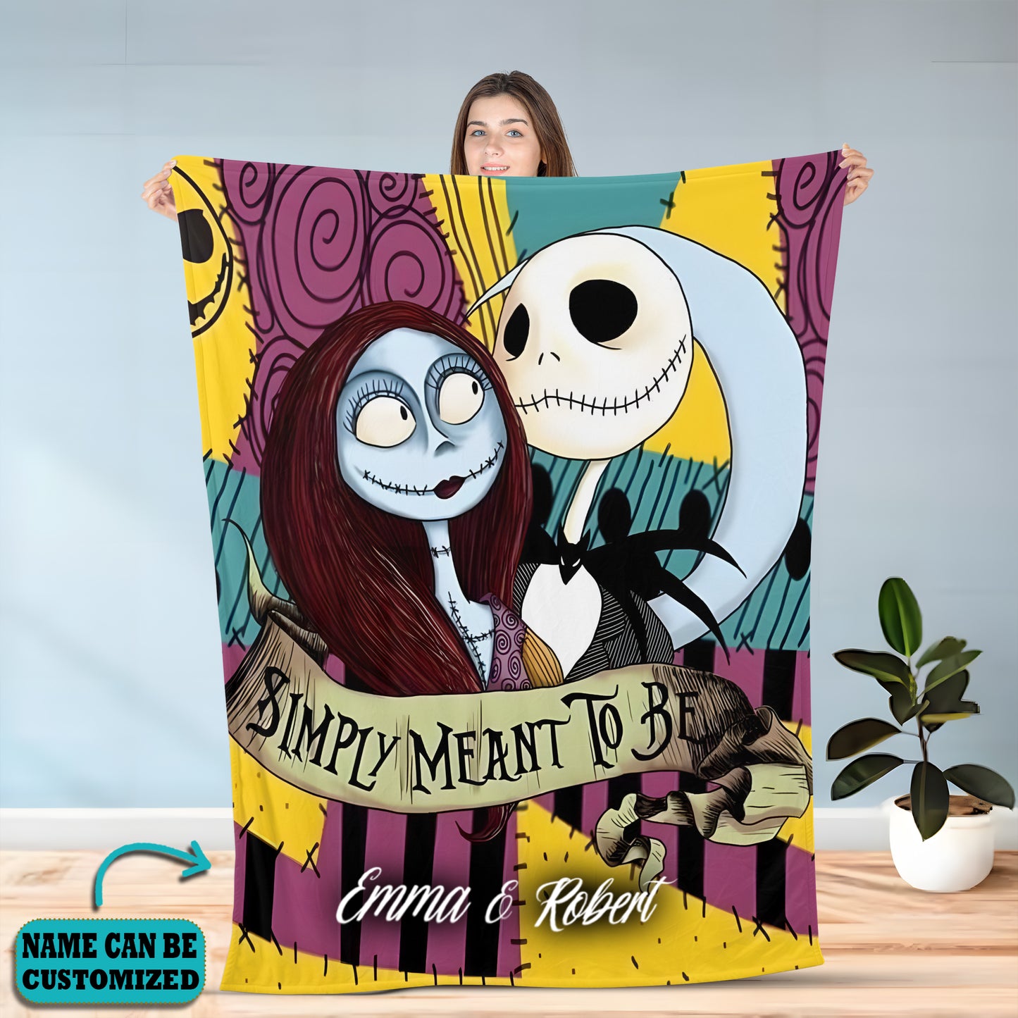 Personalized Couple Halloween Jack And Sally Blanket