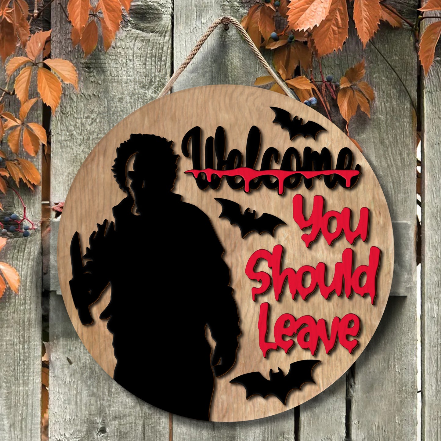 Welcome You Should Run Horror Character 2 Layered Door Hanger Sign