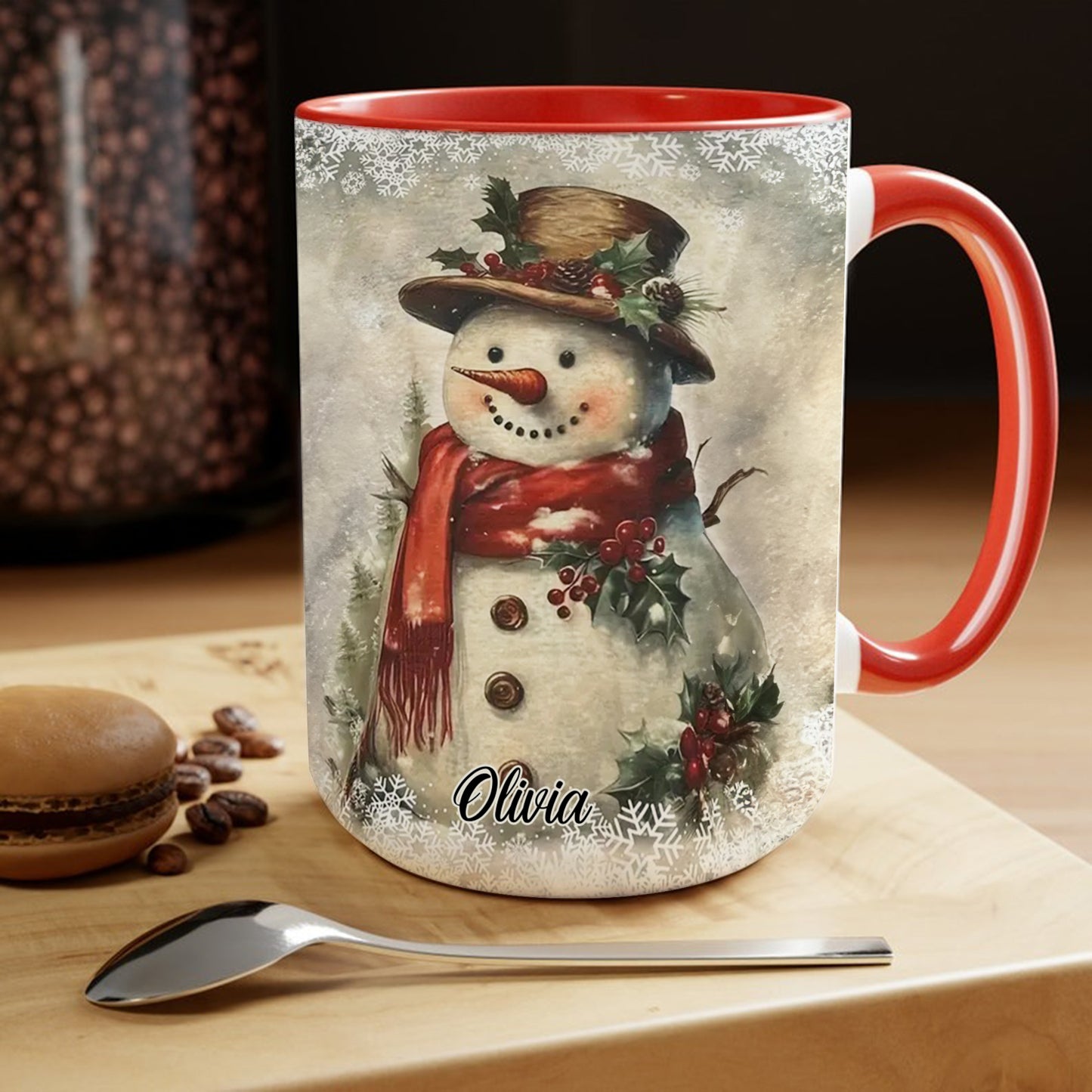 Custom Name Snowman Christmas Accent Mug