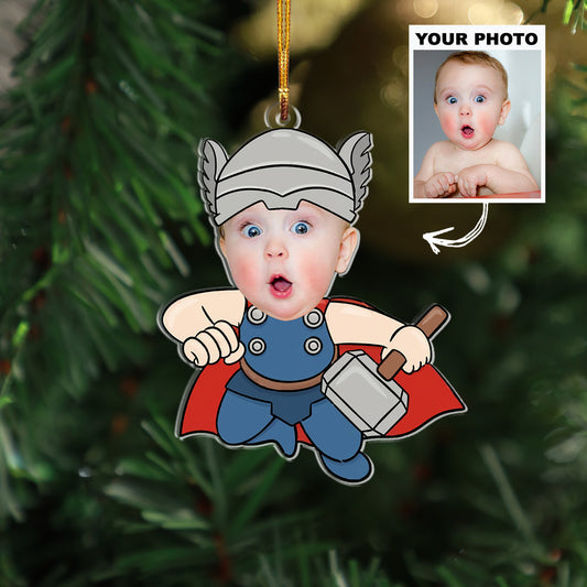 Custom Baby Face Chibi Thor Christmas Ornament