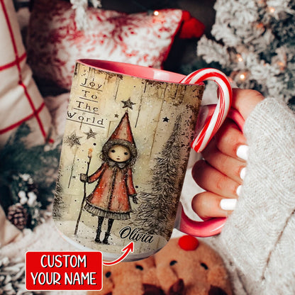 Custom Name Little Girl Joy To The World Christmas Accent Mug