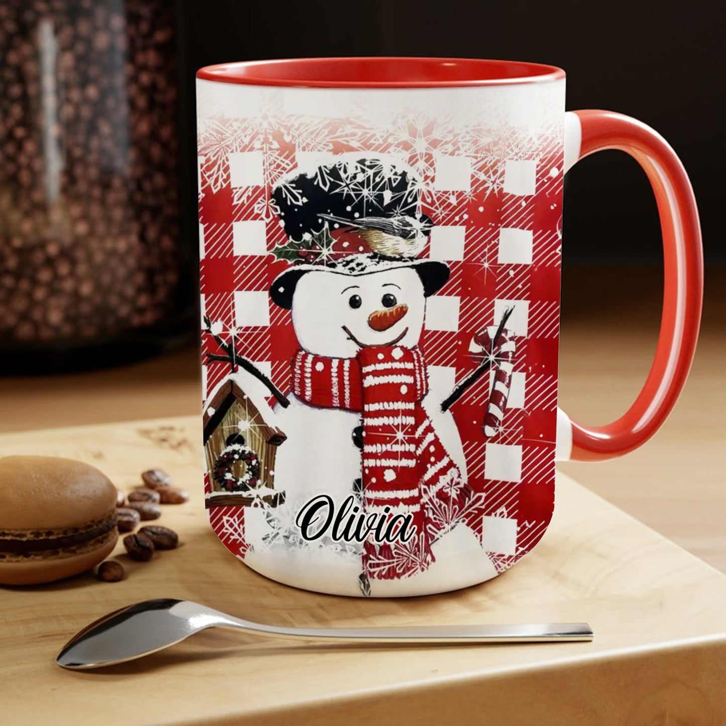 Custom Name Cute Snowman Cross Pattern Christmas Accent Mug