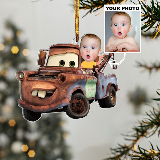 Custom Baby Face Funny Mater Driver Christmas Ornament