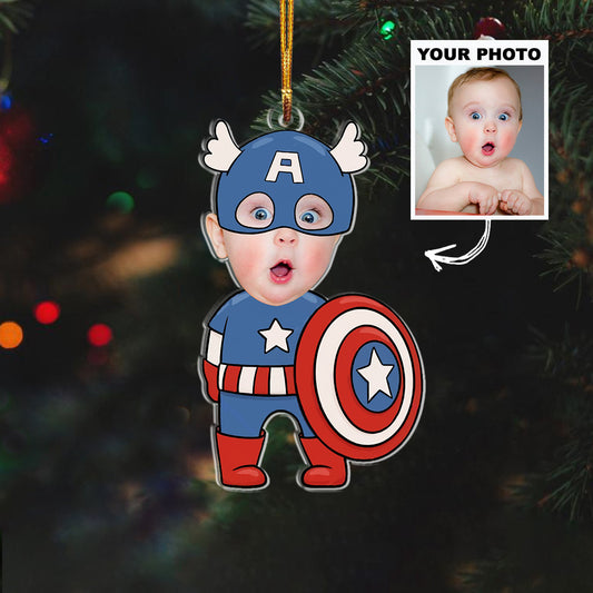 Custom Baby Face Cute Captain America Christmas Ornament