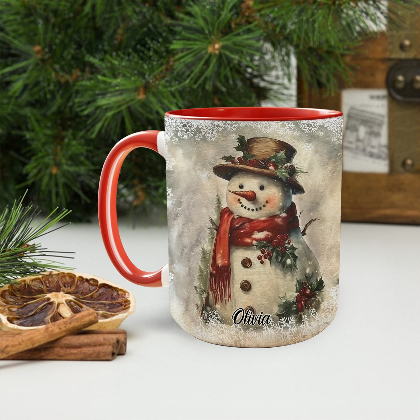 Custom Name Snowman Christmas Accent Mug