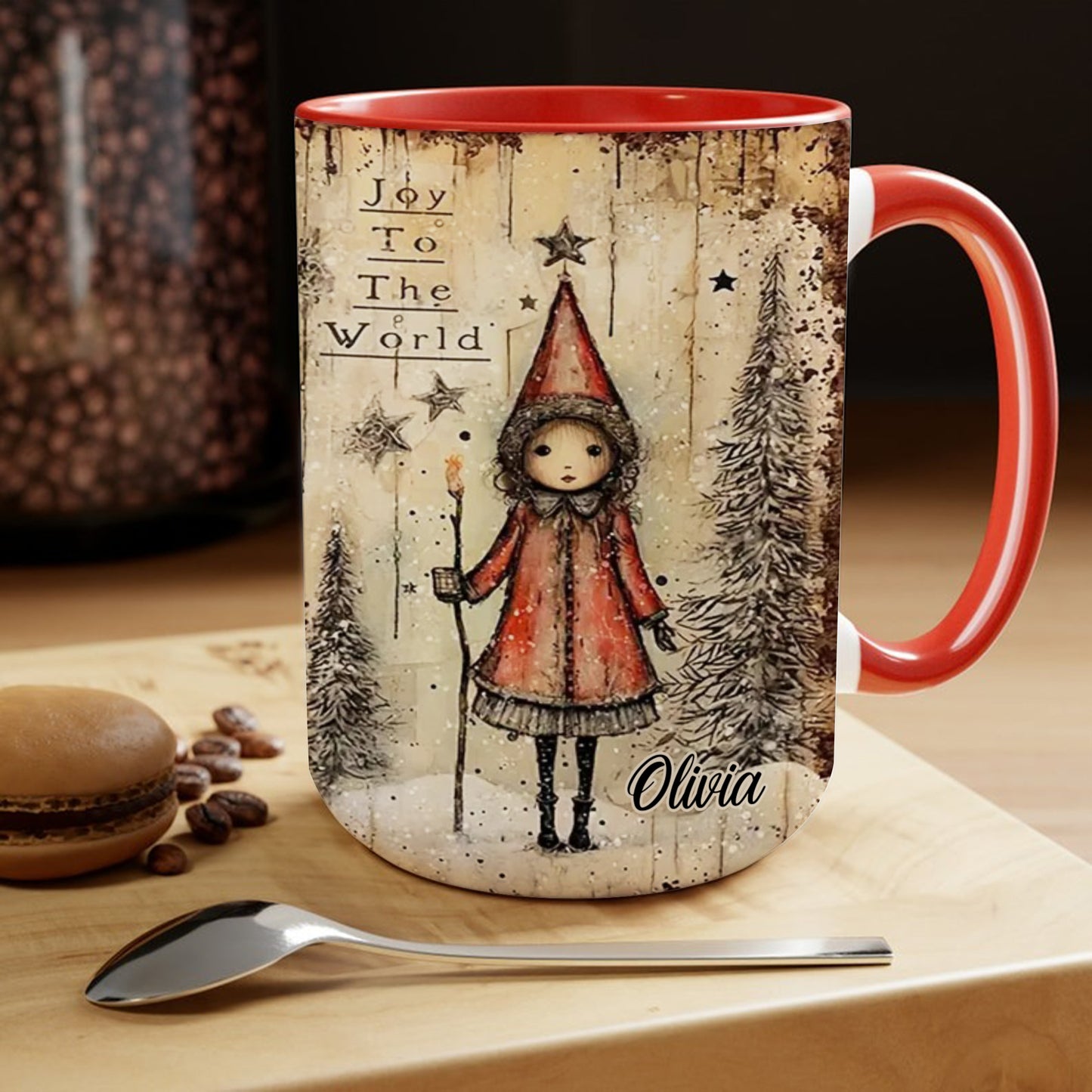 Custom Name Little Girl Joy To The World Christmas Accent Mug