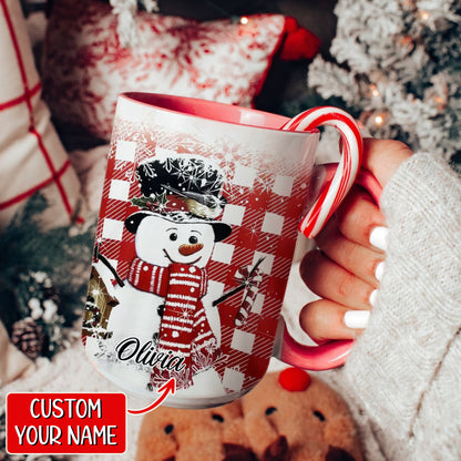 Custom Name Cute Snowman Cross Pattern Christmas Accent Mug