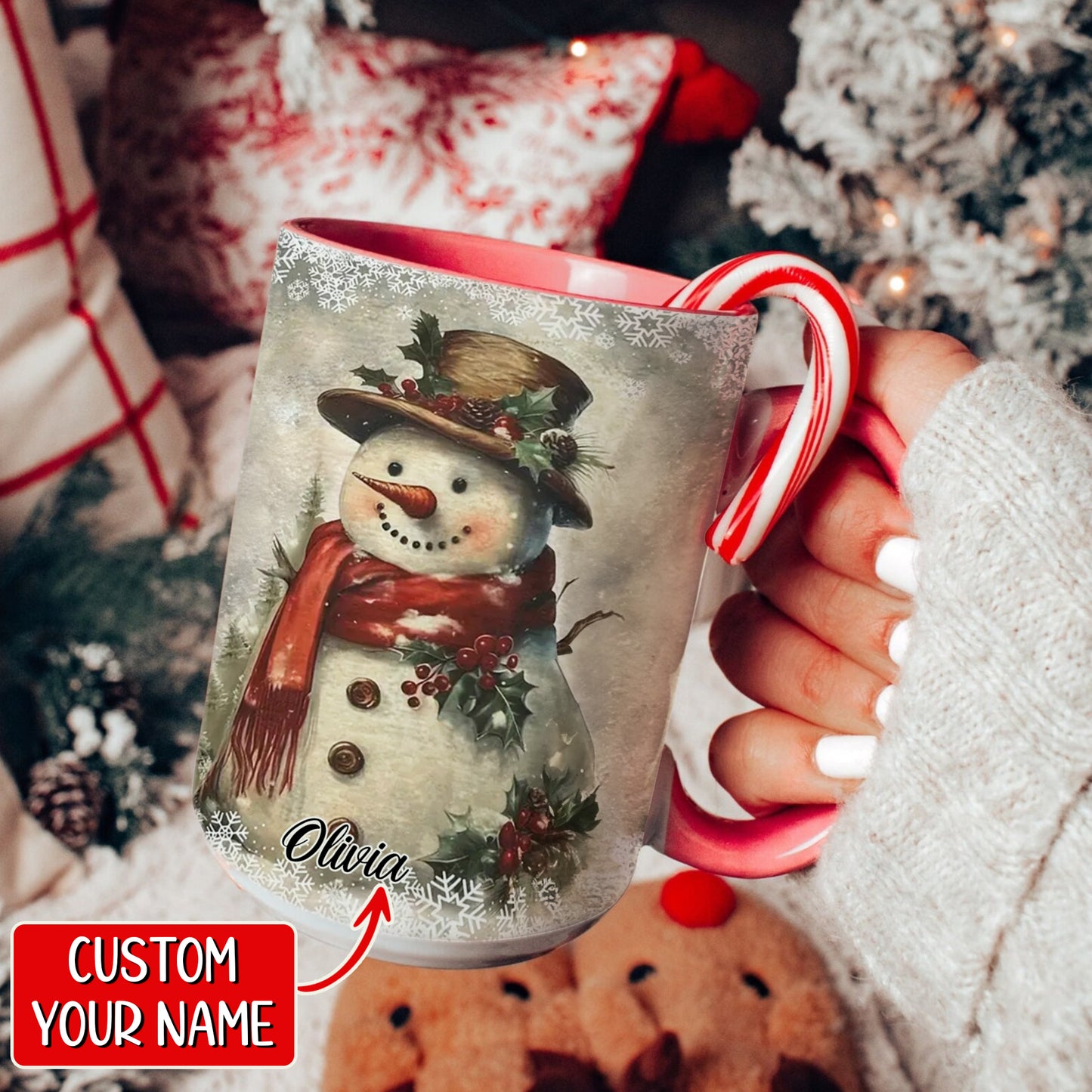 Custom Name Snowman Christmas Accent Mug