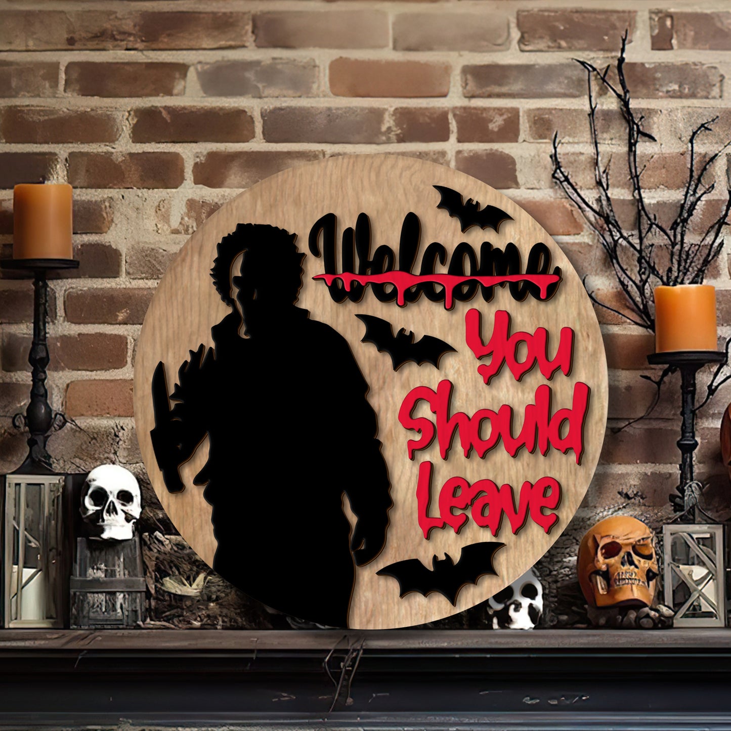 Welcome You Should Run Horror Character 2 Layered Door Hanger Sign