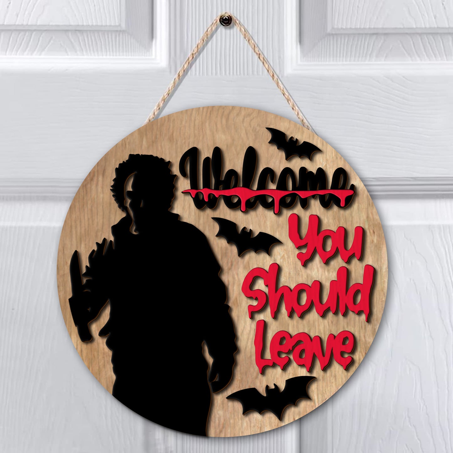 Welcome You Should Run Horror Character 2 Layered Door Hanger Sign