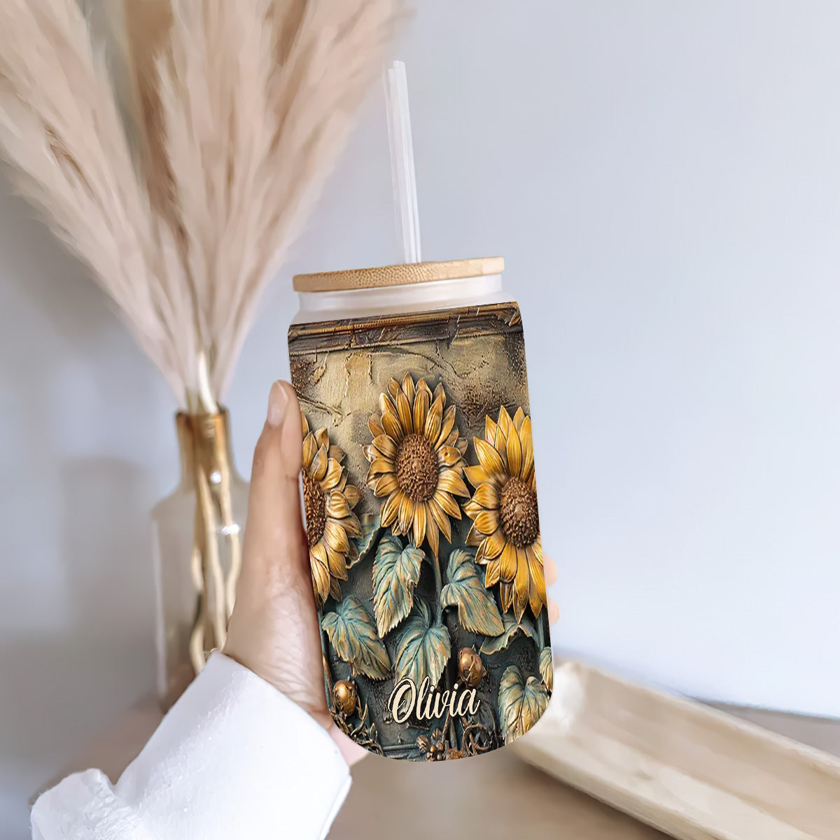 Sunflower Every Little Thing Is Gonna Be Alright Personalized 16Oz Glass Tumbler