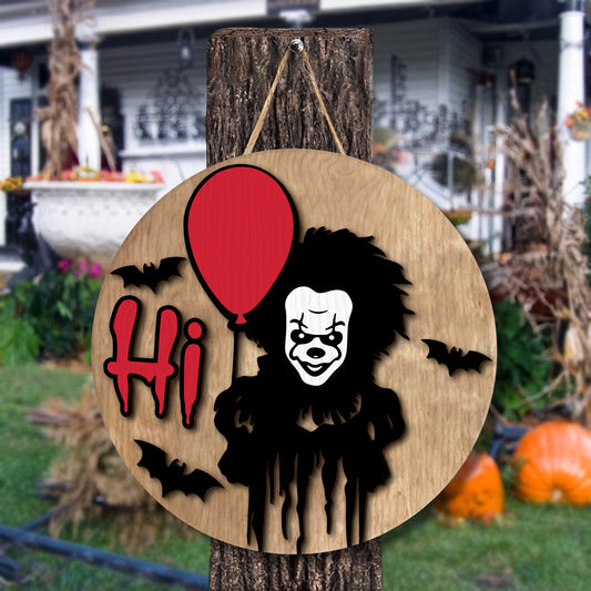 Halloween Welcome Horror IT Character 2 Layered Door Hanger Sign