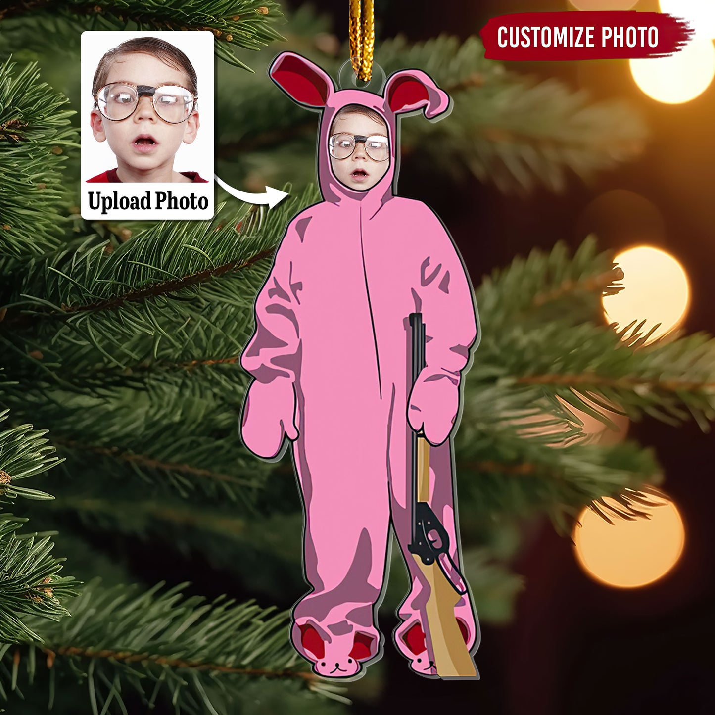 Custom Photo Pink Nightmare Pink Bunny Ornament