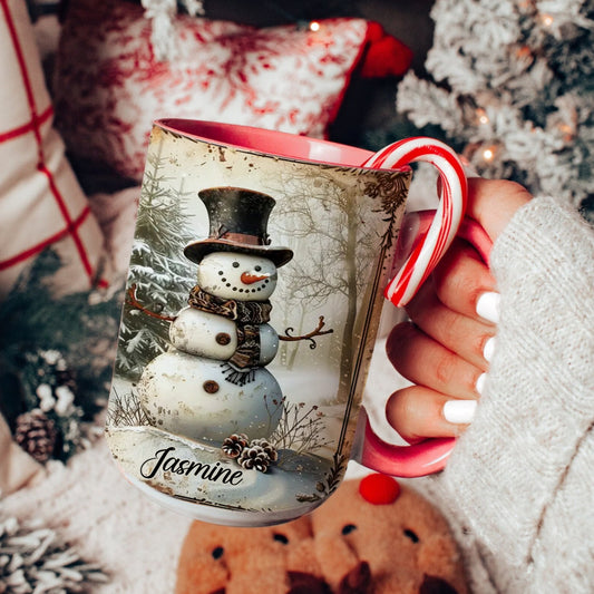 Custom Name Watercolor Snowman Christmas Accent Mug