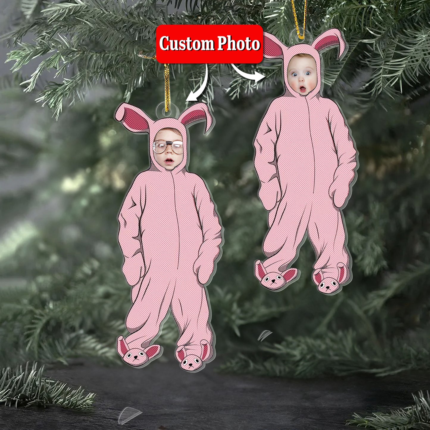 Custom Photo Pink Nightmare Pink Bunny Ornament