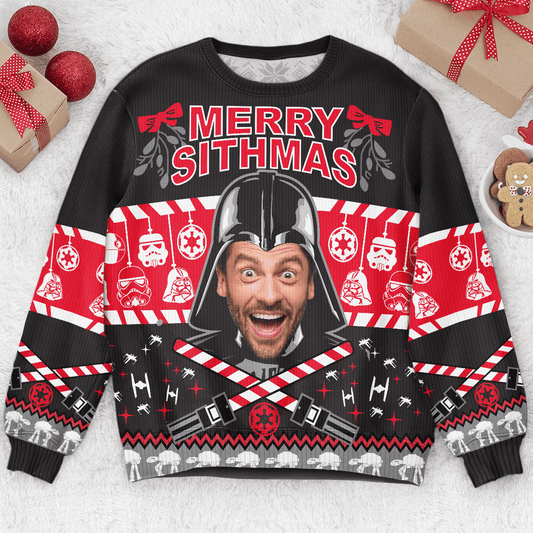 Custom Face Christmas Family Funny Merry Sithmas Star Wars Inspired Personalized Photo Ugly Sweater