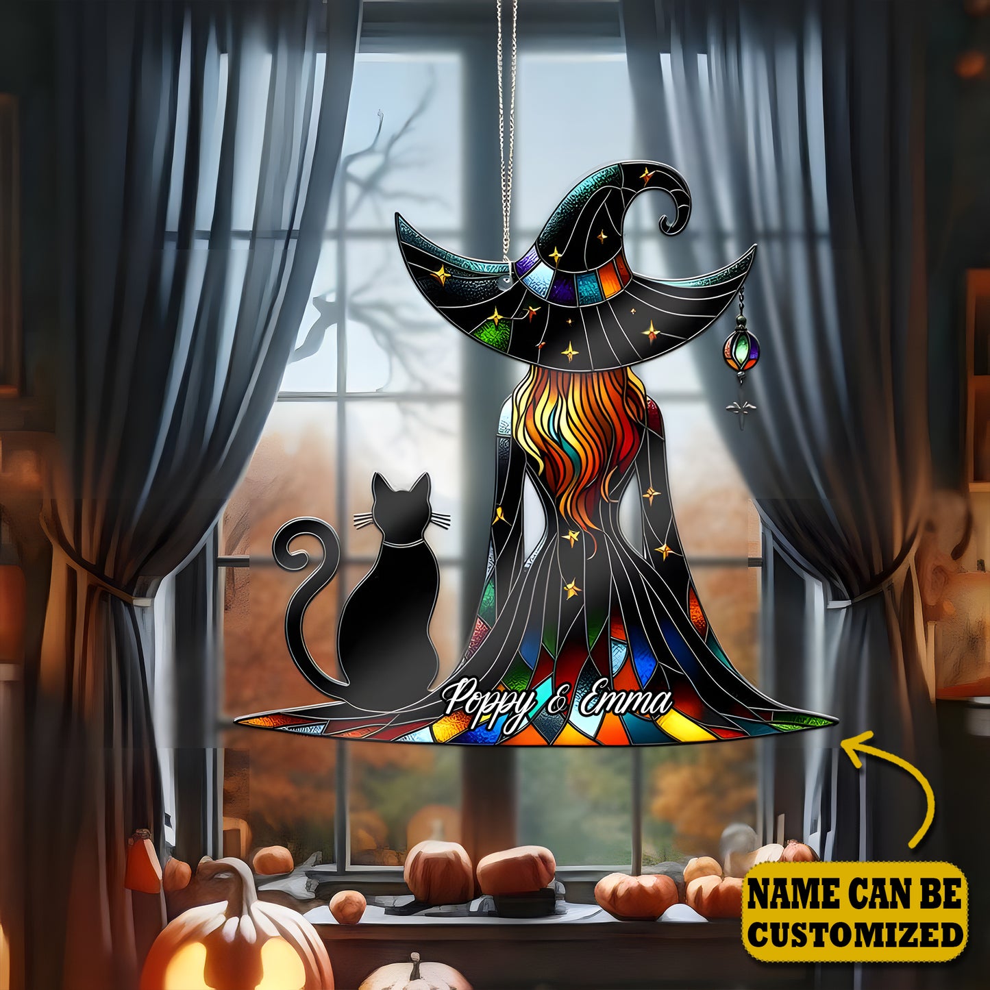 Witch And Cat Acrylic Window Decor