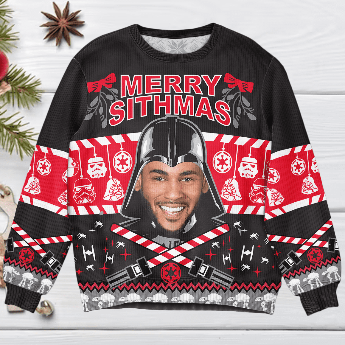 Custom Face Christmas Family Funny Merry Sithmas Star Wars Inspired Personalized Photo Ugly Sweater