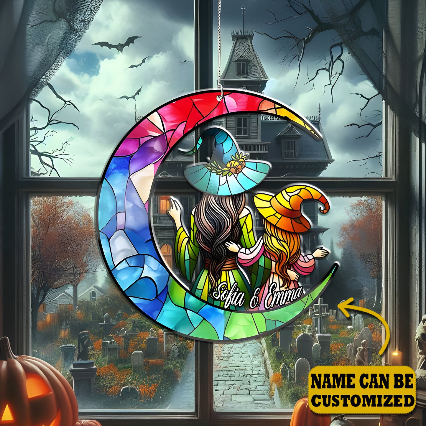 Witch Mom & Daughter Acrylic Window Hanging