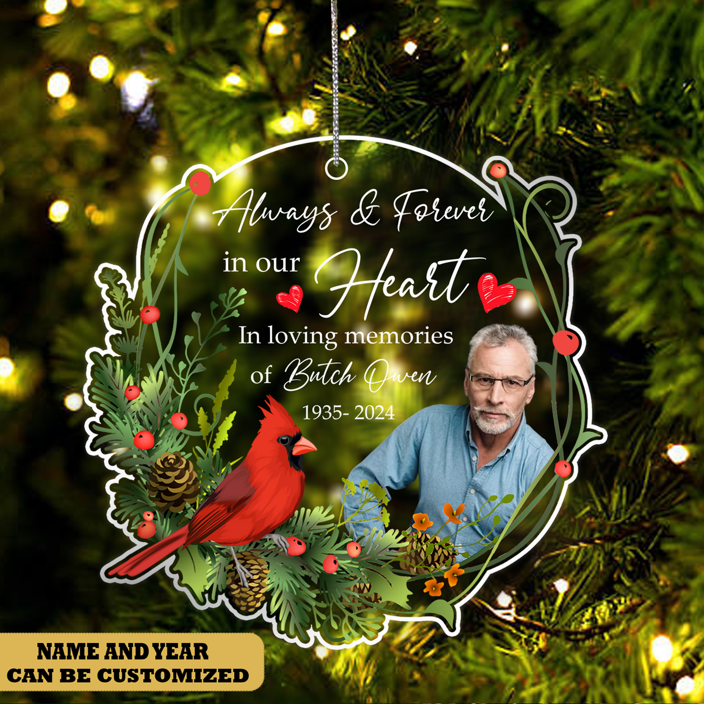 Memorial Gift Always & Forever In Our Heart - Personalized Memorial Photo Ornament