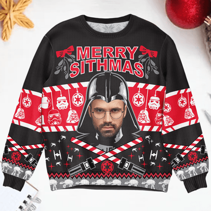 Custom Face Christmas Family Funny Merry Sithmas Star Wars Inspired Personalized Photo Ugly Sweater