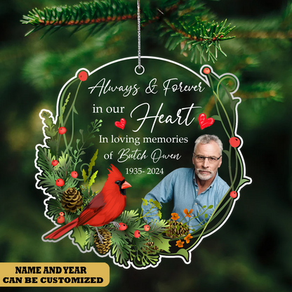 Memorial Gift Always & Forever In Our Heart - Personalized Memorial Photo Ornament