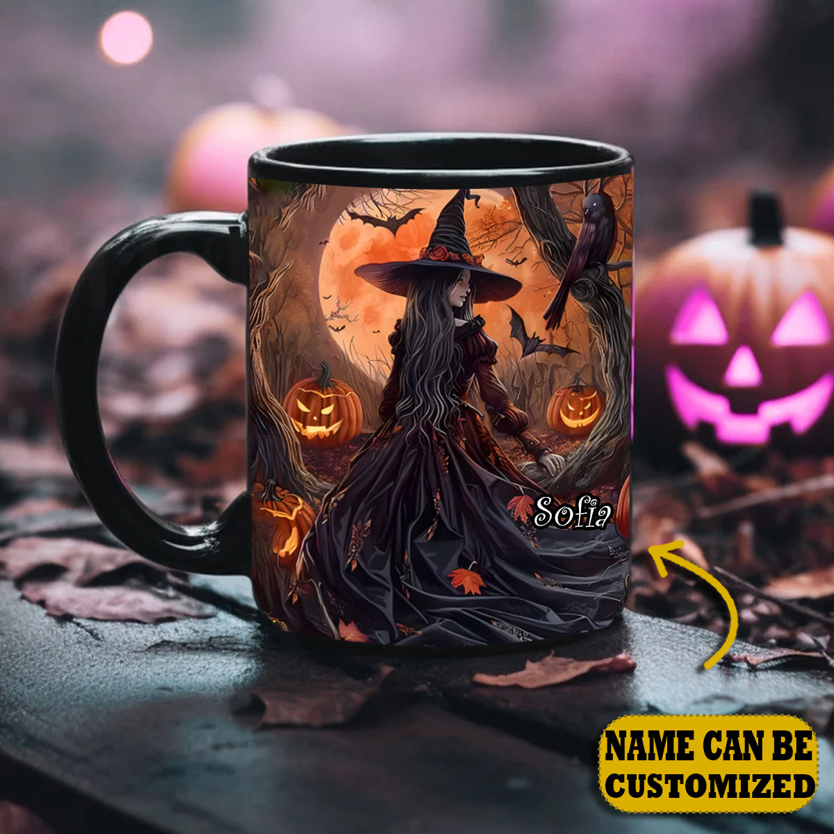 Beautiful Witch Raven Personalized Halloween Accent Mug