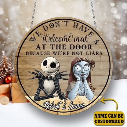 Jack & Sally We Dont' Have A Welcome Mat 2 Layered Personalized Door Hanger Sign