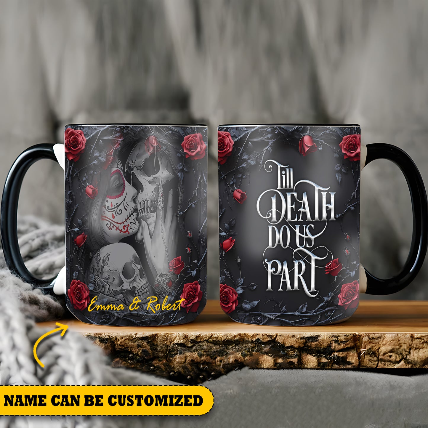 Couple Skull Tattoo Personalized Halloween Accent Mug 2