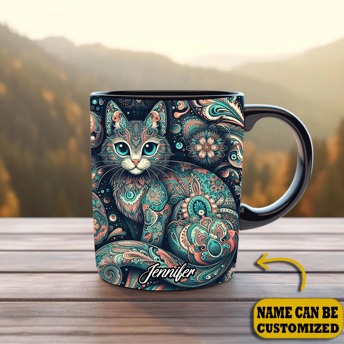 Beautiful Cat Flower Personalized Accent Mug