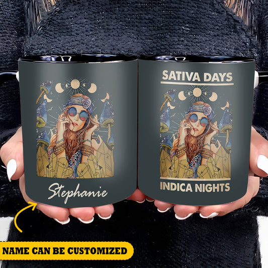 Hippie Girl Personalized Sativa Days Indica Nights Accent Mug