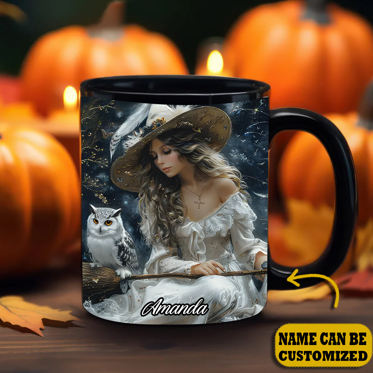 Witch And Owl Personalized Halloween Accent Mug