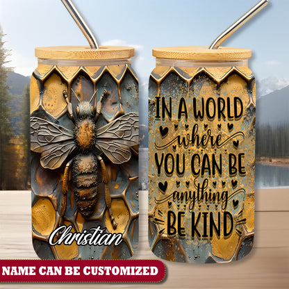 Bee Be Kind Personalized 16Oz Glass Tumbler