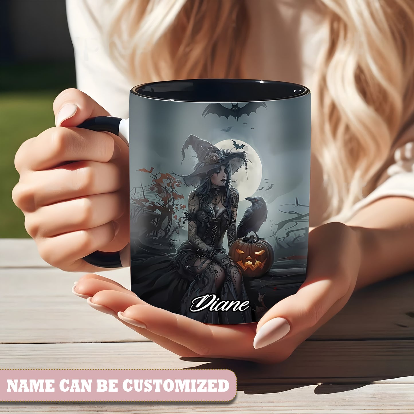 Raven Witch Personalized Halloween Accent Mug