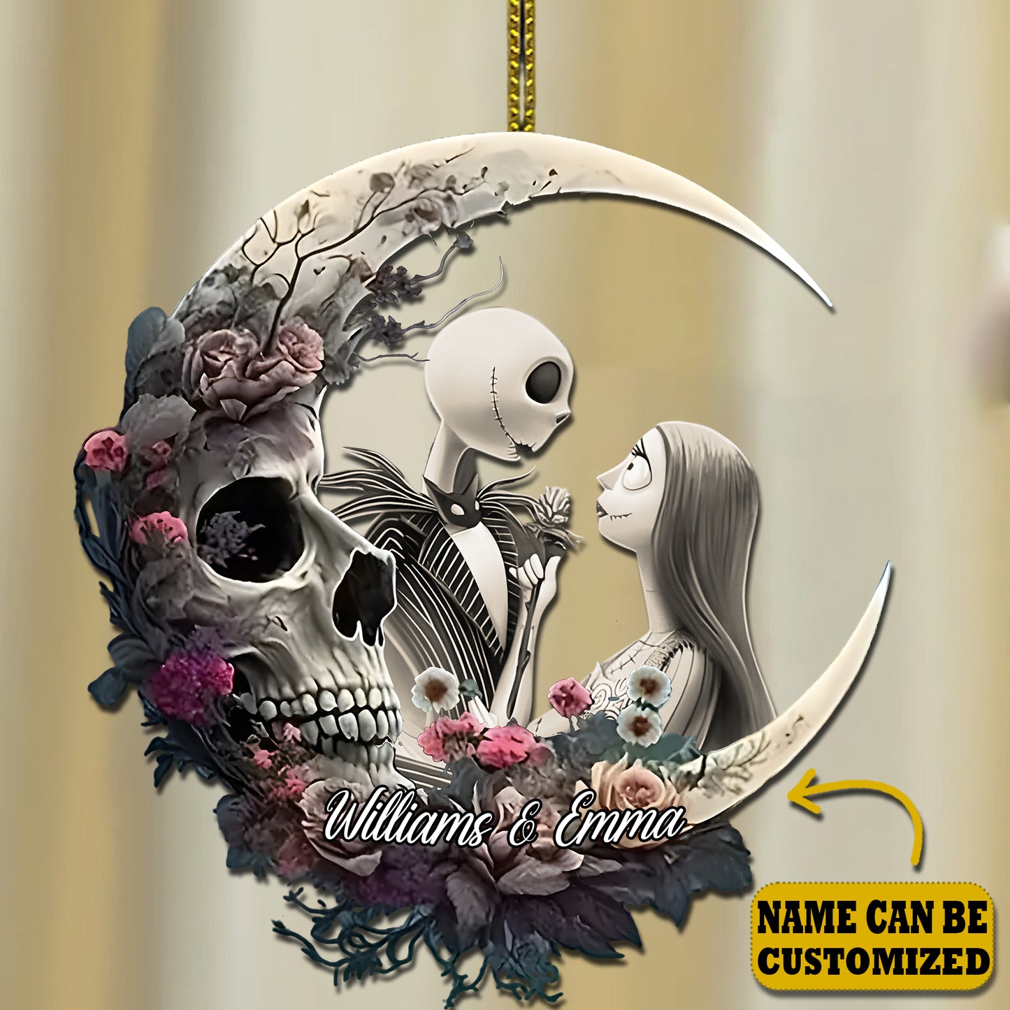 Couple Personalized Jack and Sally Moon Ornament