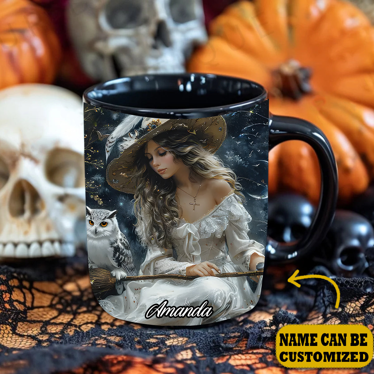 Witch And Owl Personalized Halloween Accent Mug