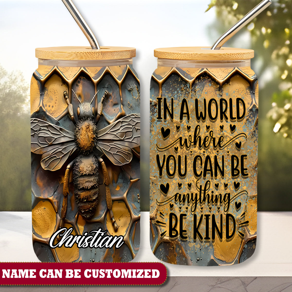 Bee Be Kind Personalized 16Oz Glass Tumbler