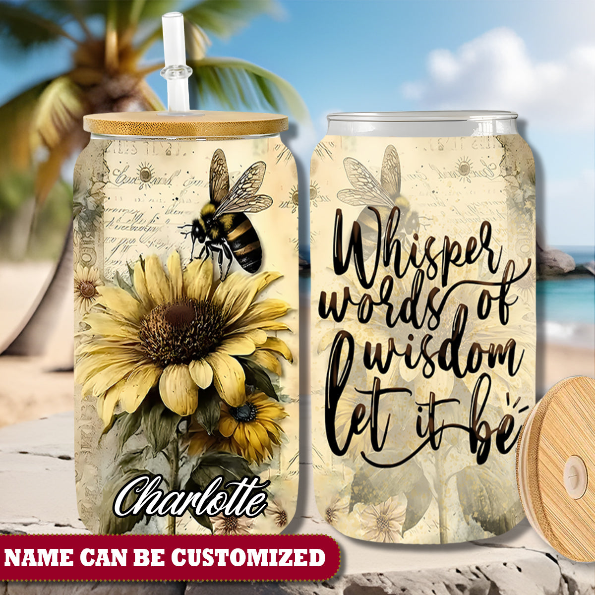 Bee Let Ie Be  Personalized 16Oz Glass Tumbler