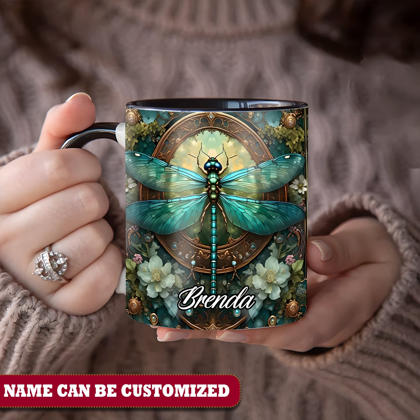 Beautiful Dragonflies Flower Personalized Accent Mug