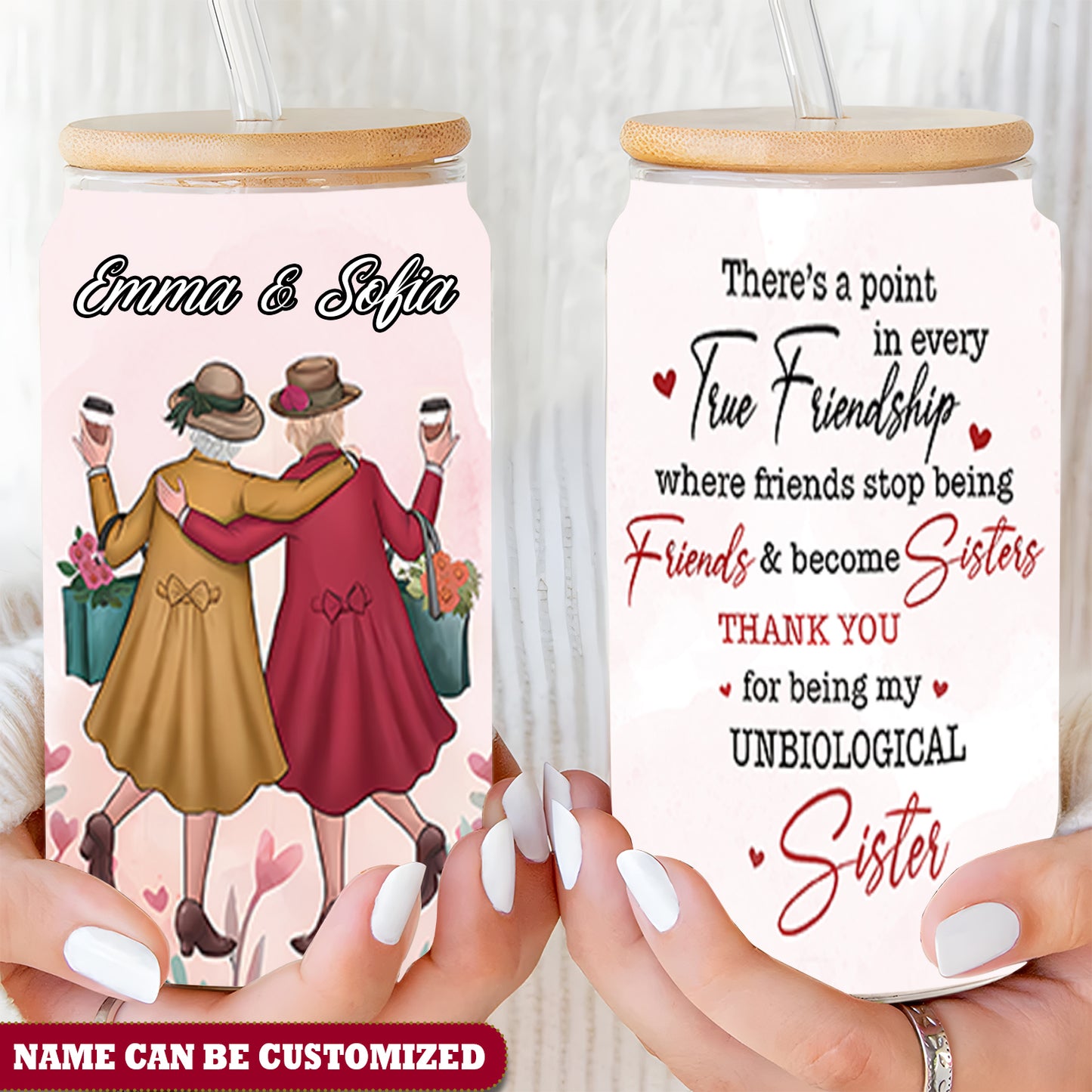 Personalized Beautiful Friendship Sister Glass Cup